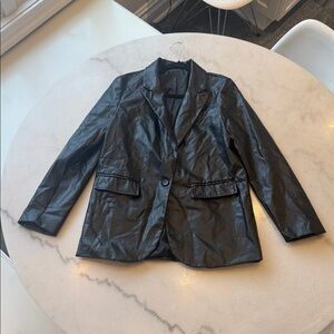 Single breasted Black Faux Leather Blazer